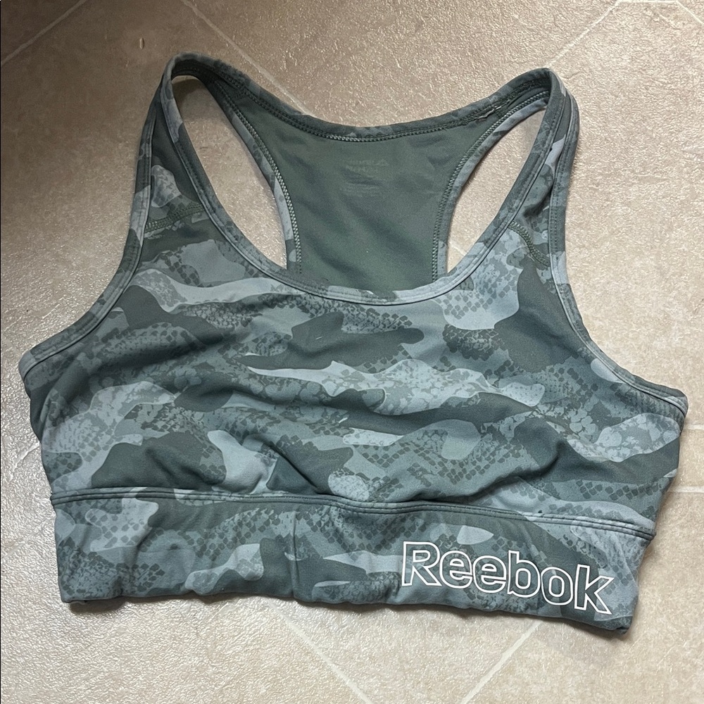 Reebok Women's Camouflage Sports Bra - Green and Gray